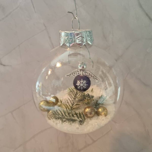 Kerstbal paars-zilver