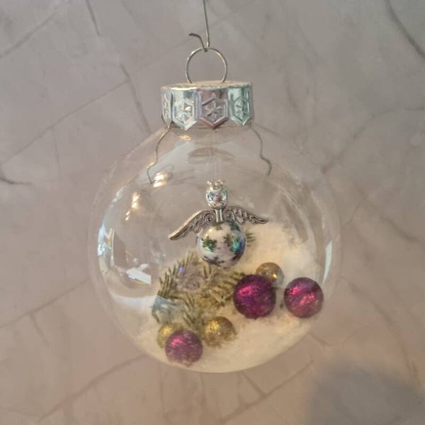 Kerstbal rond wit-zilver
