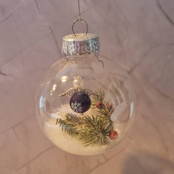 Kerstbal rond paars-creme