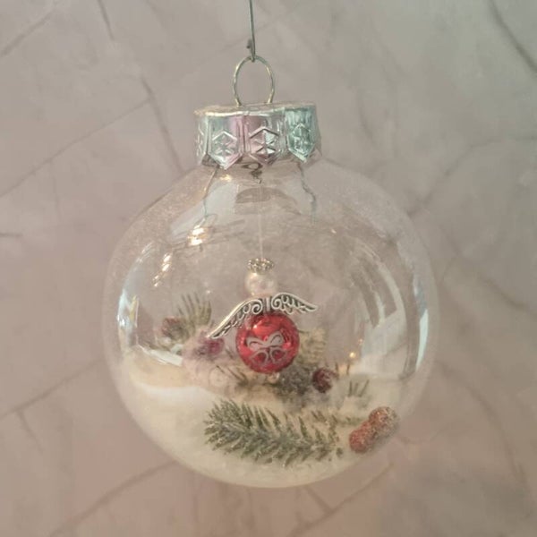 Kerstbal rond rood-creme