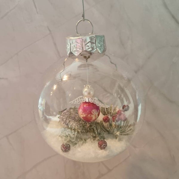 Kerstbal rond rood-beige
