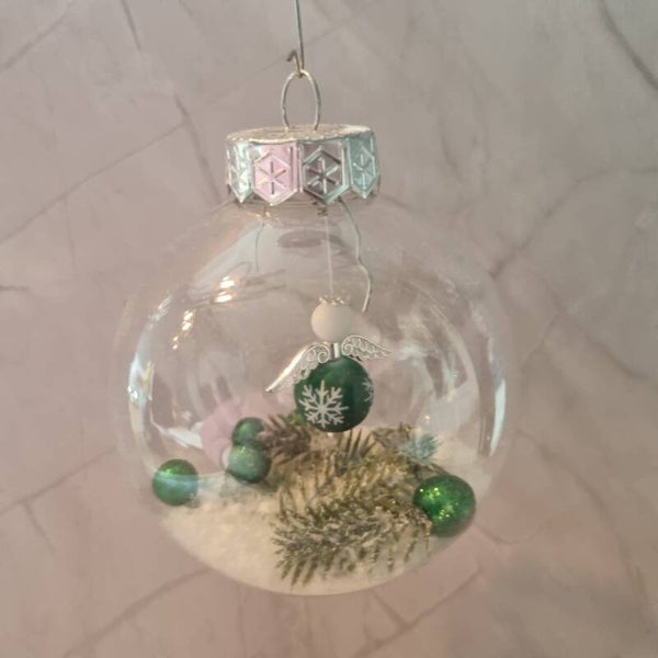 Kerstbal rond groen-wit