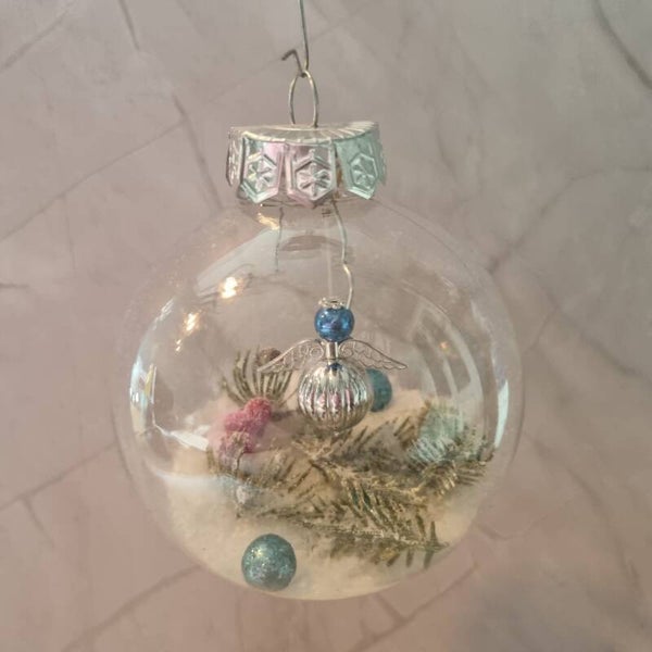 Kerstbal rond zilver-blauw