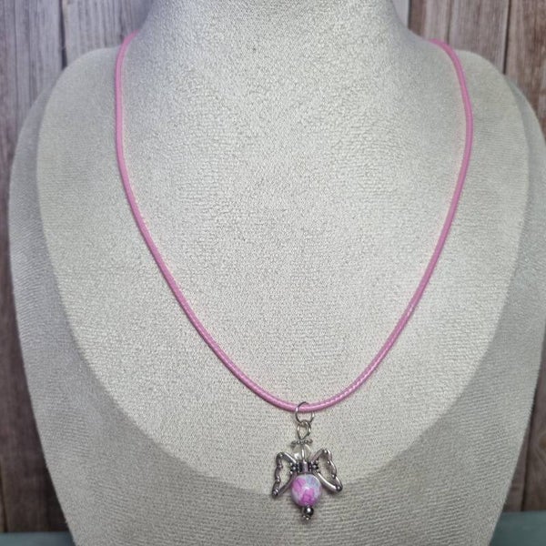 Waxkoord ketting roze