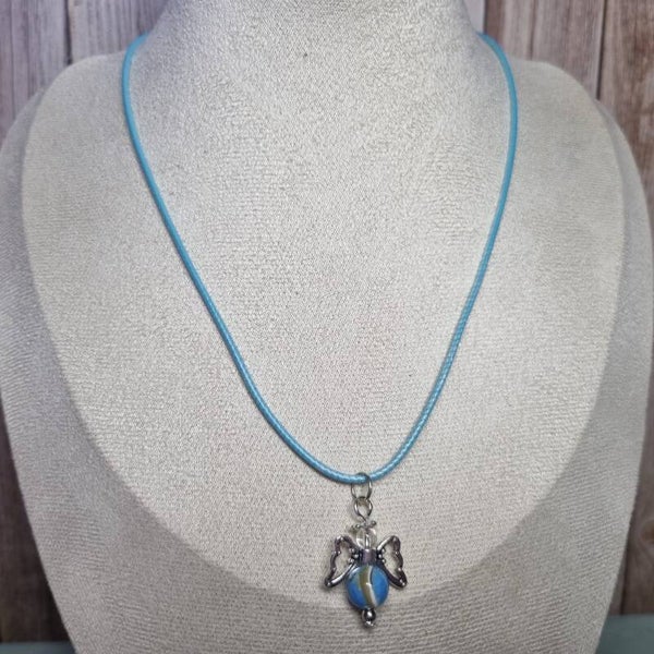 Waxkoord ketting blauw