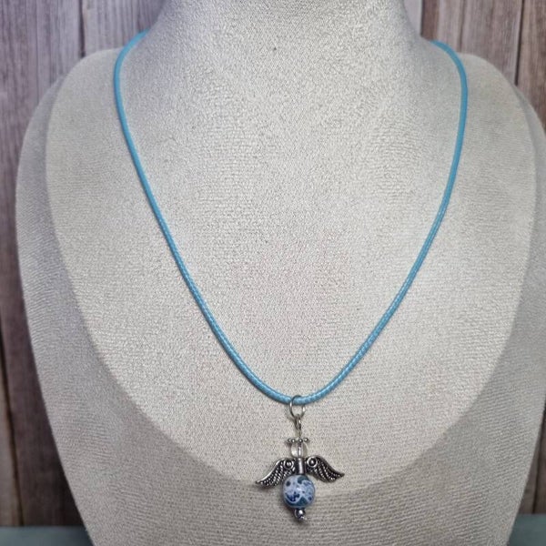 Waxkoord ketting blauw