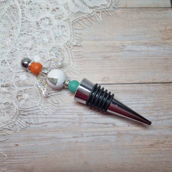 Wijnflesstopper oranje/mint