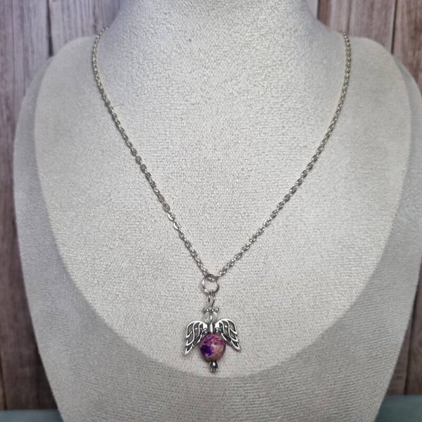 Ketting zilverkleurig paars/bruin