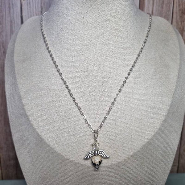 Ketting zilverkleurig zwart/wit/bruin