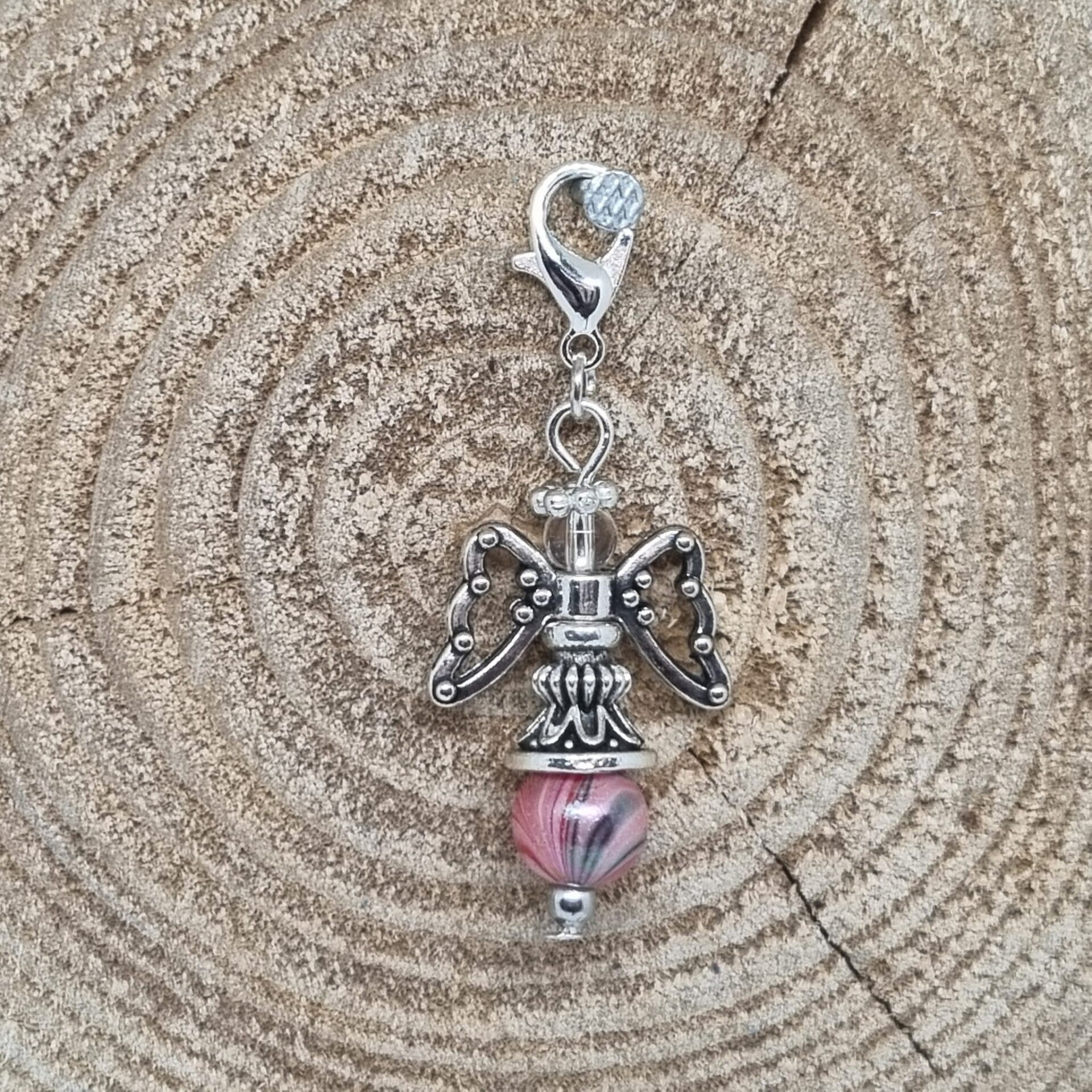 Geluksengel metalen jurk rood/grijs