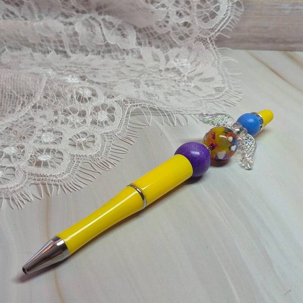 Pen geel/paars/blauw