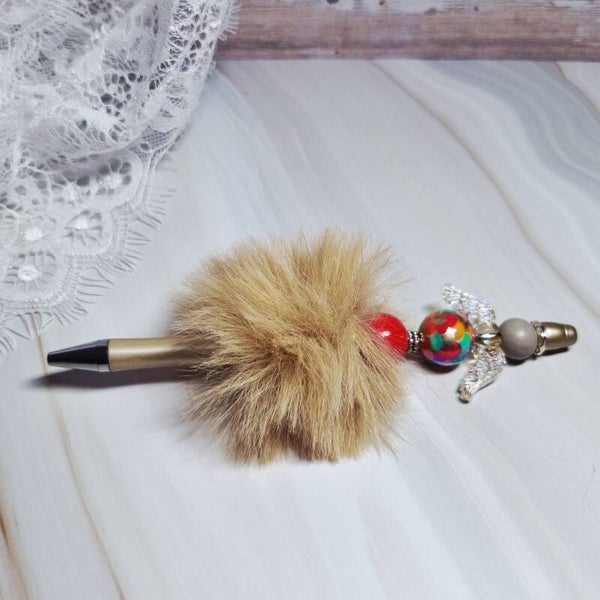 Pen fluffy beige/rood