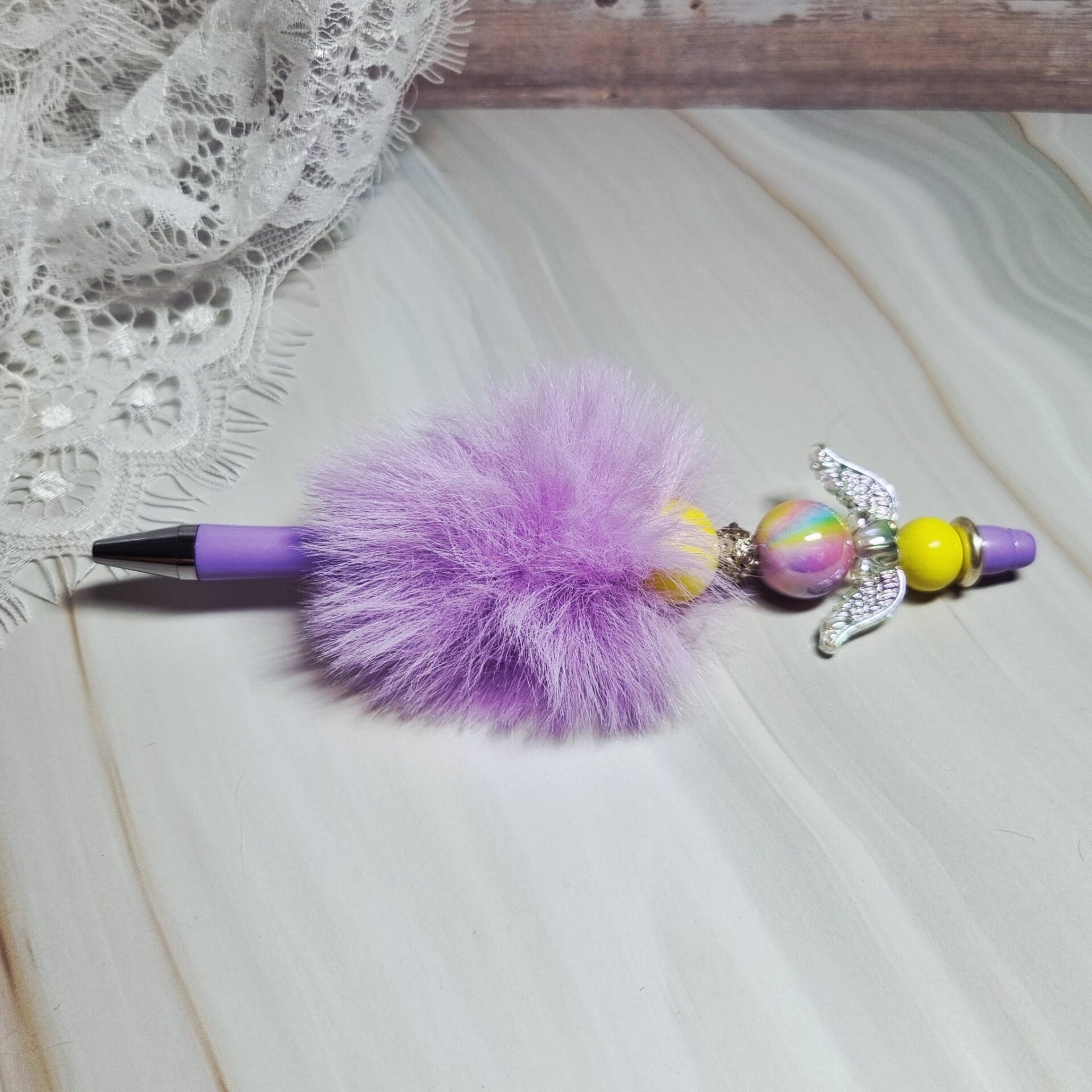 Pen fluffy paars/geel