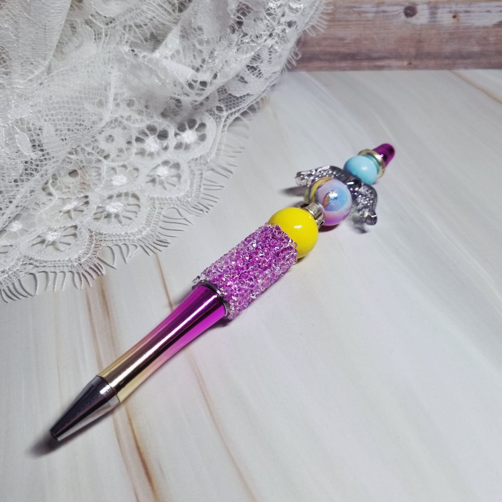 Pen glitter roze/geel