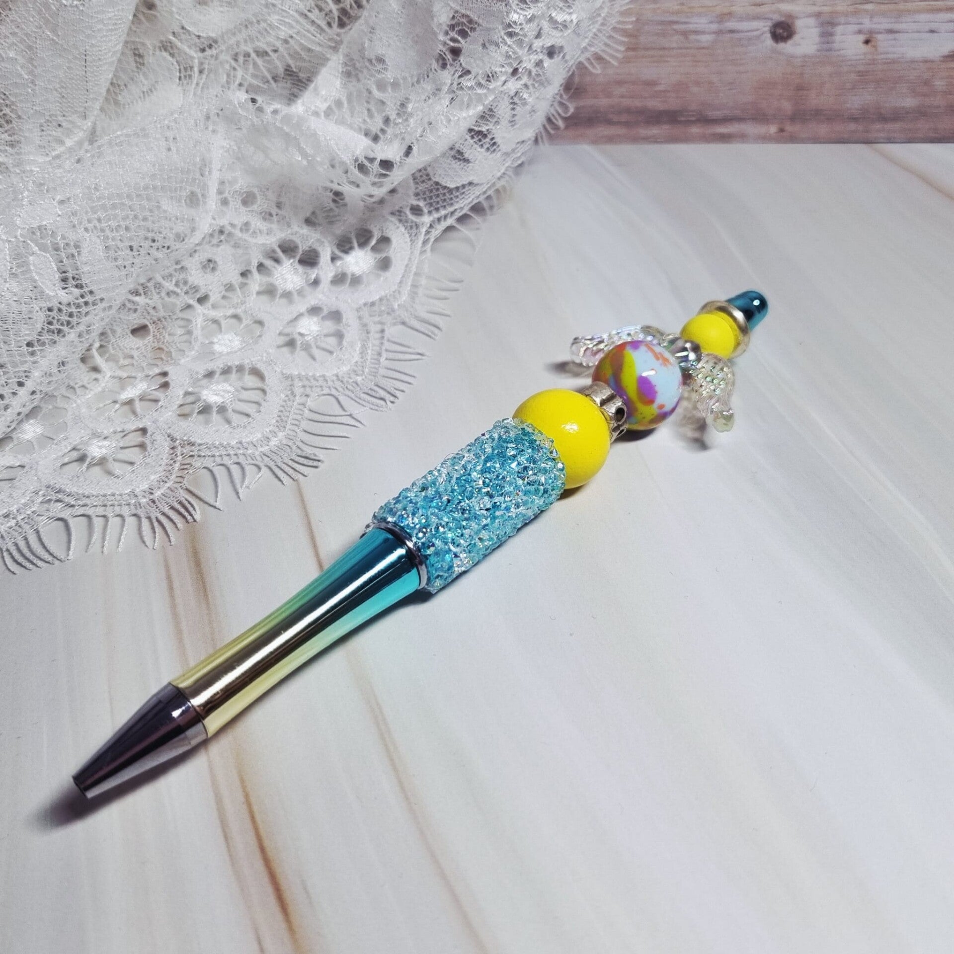 Pen glitter blauw/geel