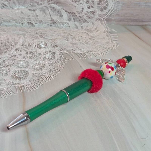 Pen bontje groen/rood kersjes