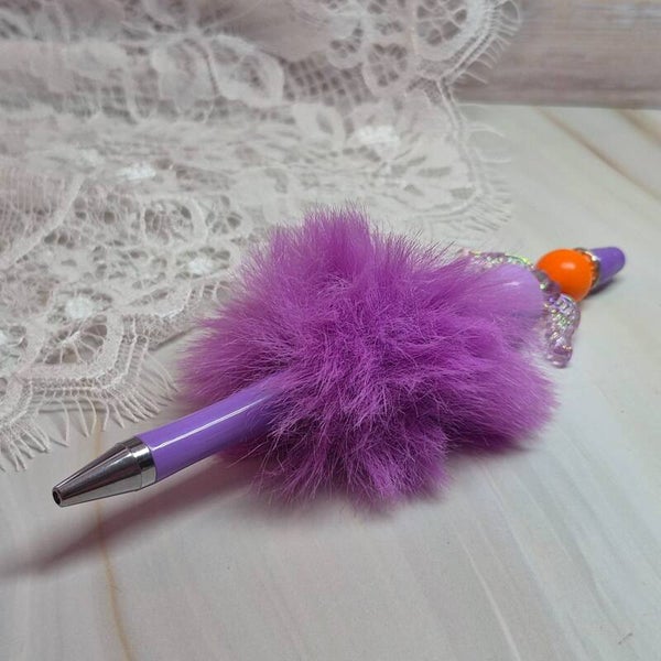 Pen fluffy paars/oranje