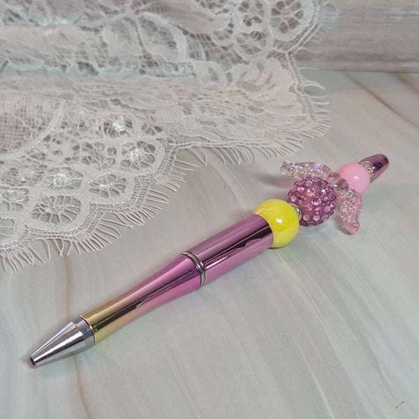 Pen glitter roze/geel