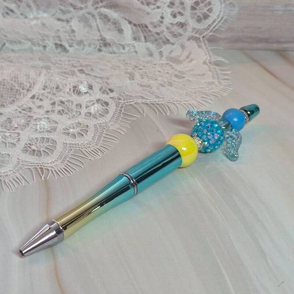 Pen glitter blauw/geel
