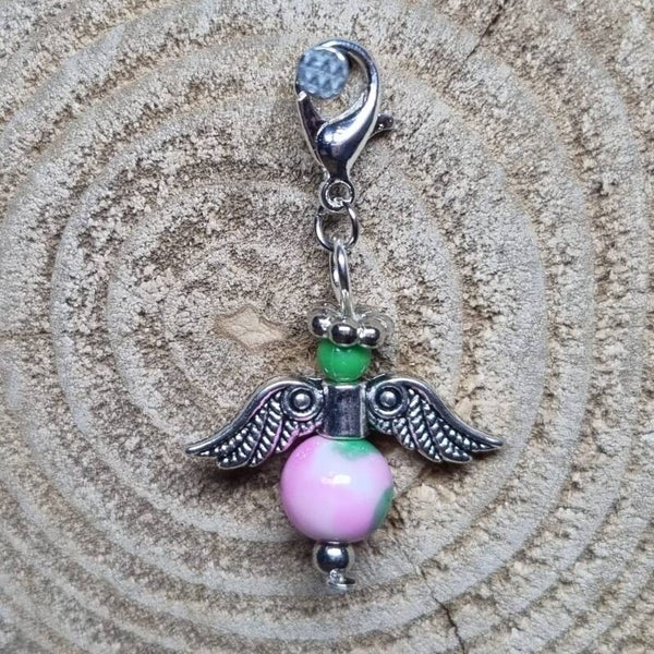 Geluksengel wit/roze/groen