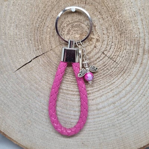 Sleutelhanger gevlochten lus roze