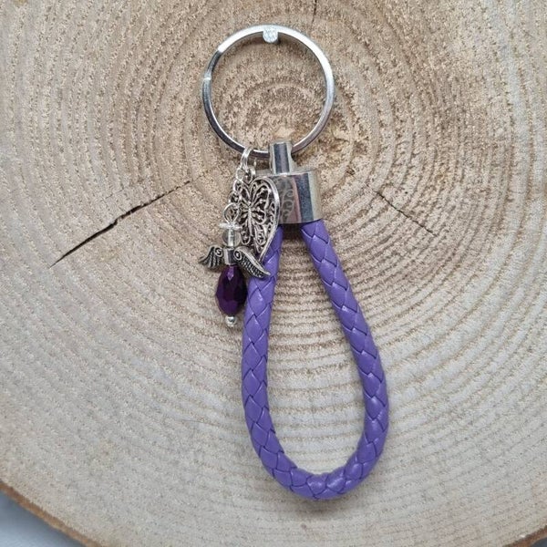 Sleutelhanger gevlochten lus paars
