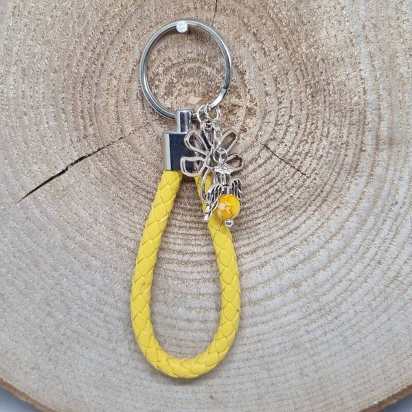 Sleutelhanger gevlochte lus geel