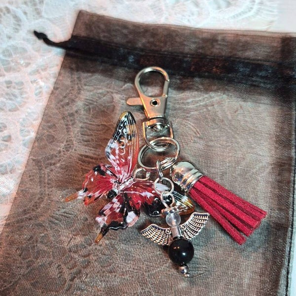 Sleutelhanger vlinder zilver obsidiaan