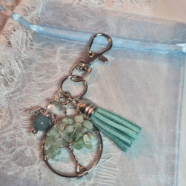 Sleutelhanger levensboom blauwe chalcedoon