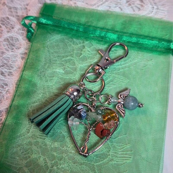 Sleutelhanger hart levensboom blauwe chalcedoon