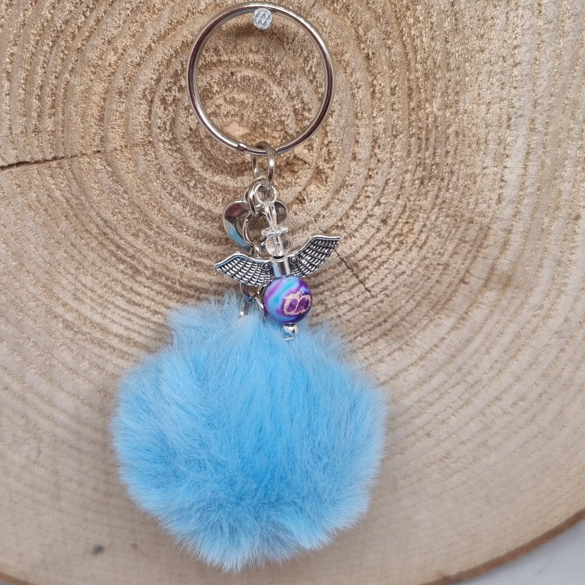 Sleutelhanger pom pom blauw