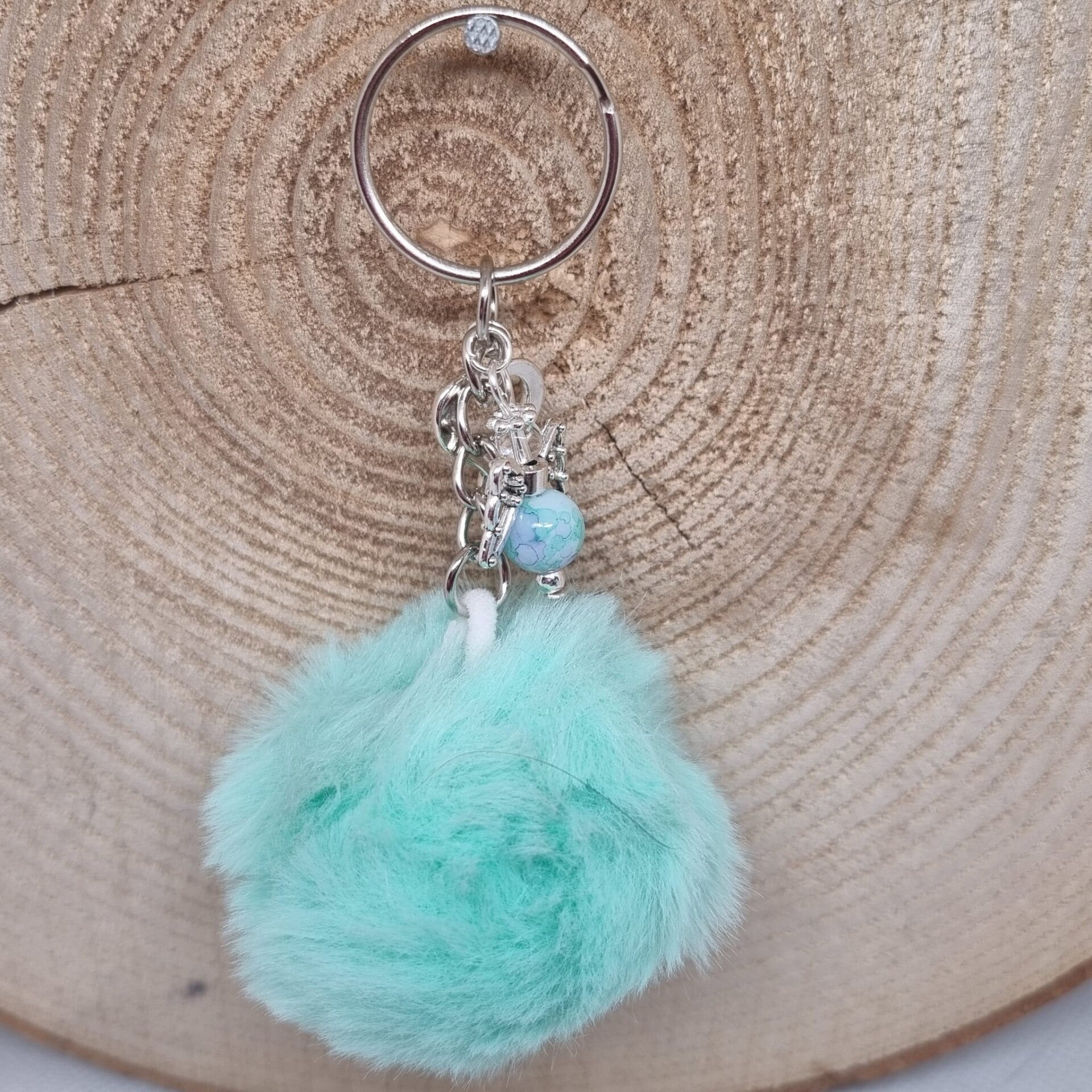 Sleutelhanger pom pom mint blauw