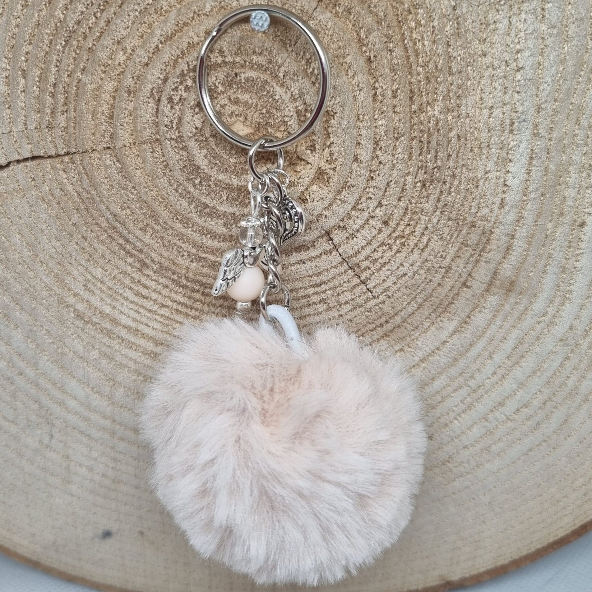 Sleutelhanger pom pom beige