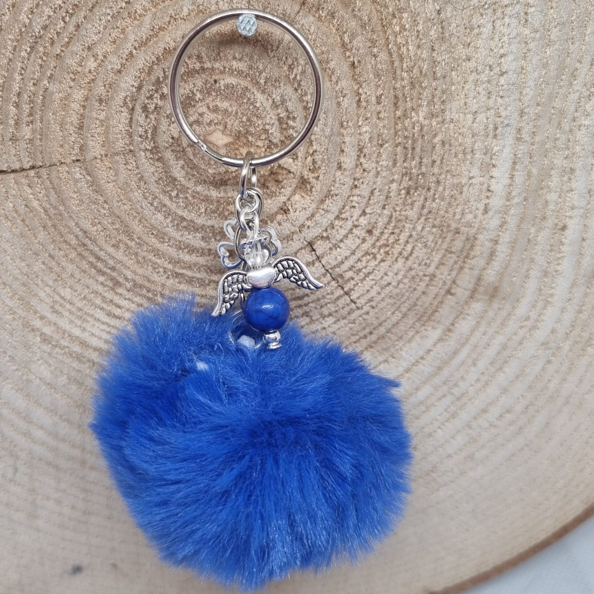 Sleutelhanger pom pom blauw