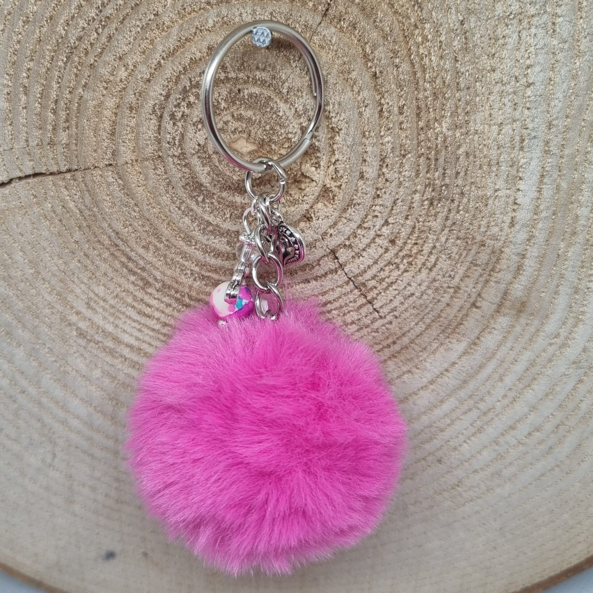 Sleutelhanger pom pom roze