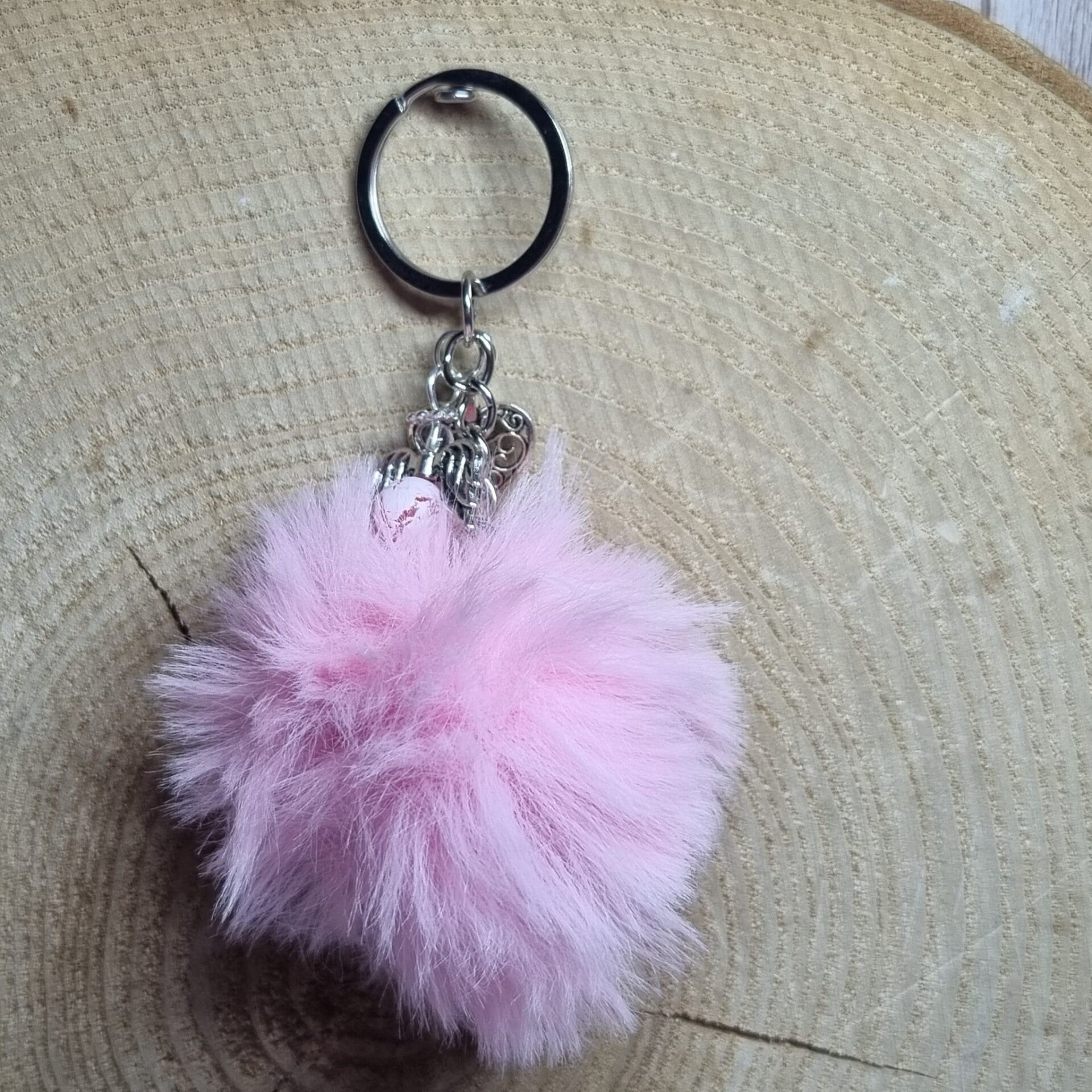 Sleutelhanger pom pom roze