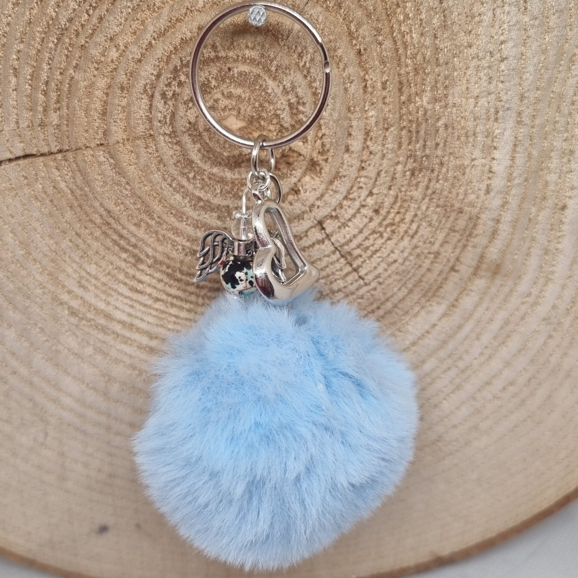 Sleutelhanger pom pom blauw