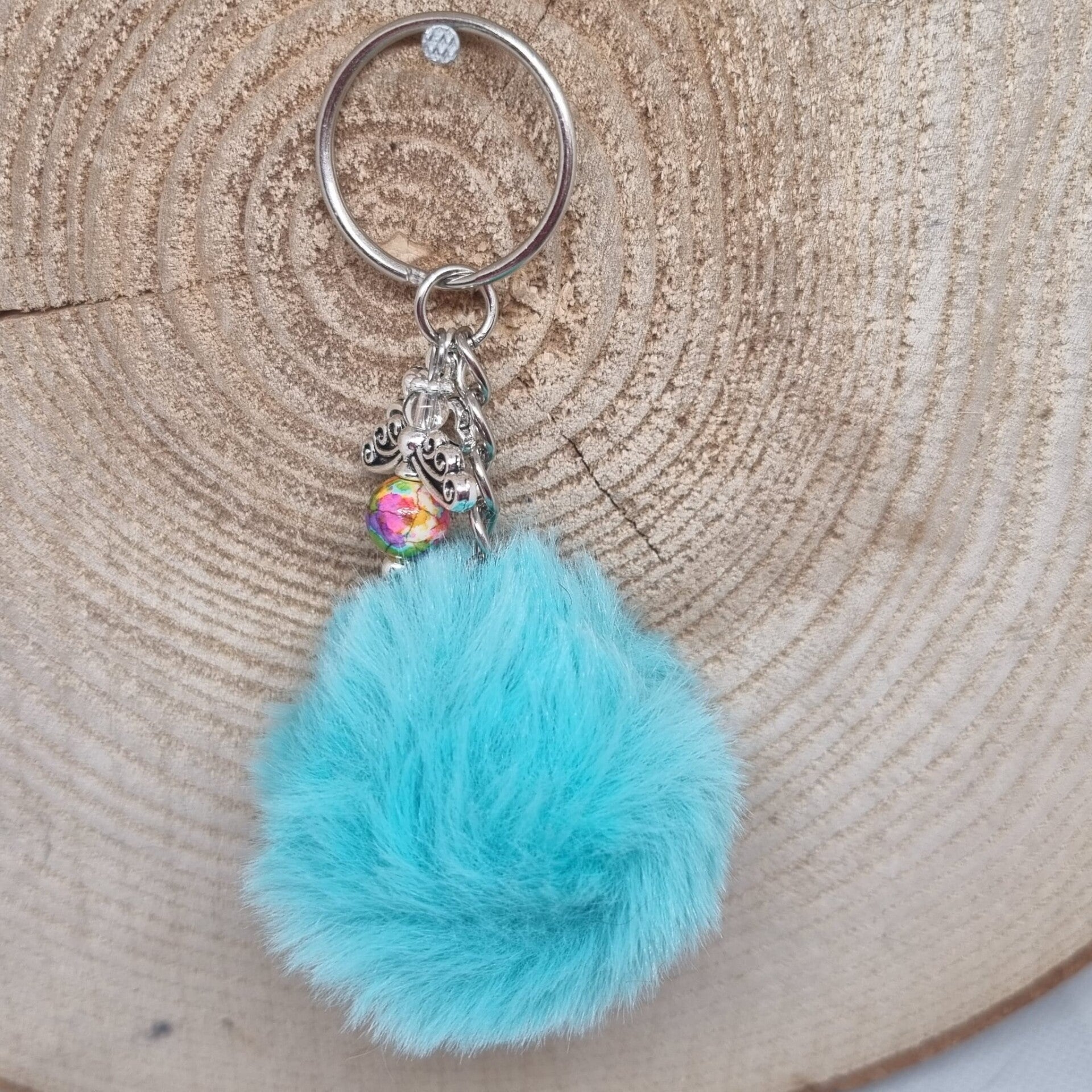 Sleutelhanger pom pom blauw