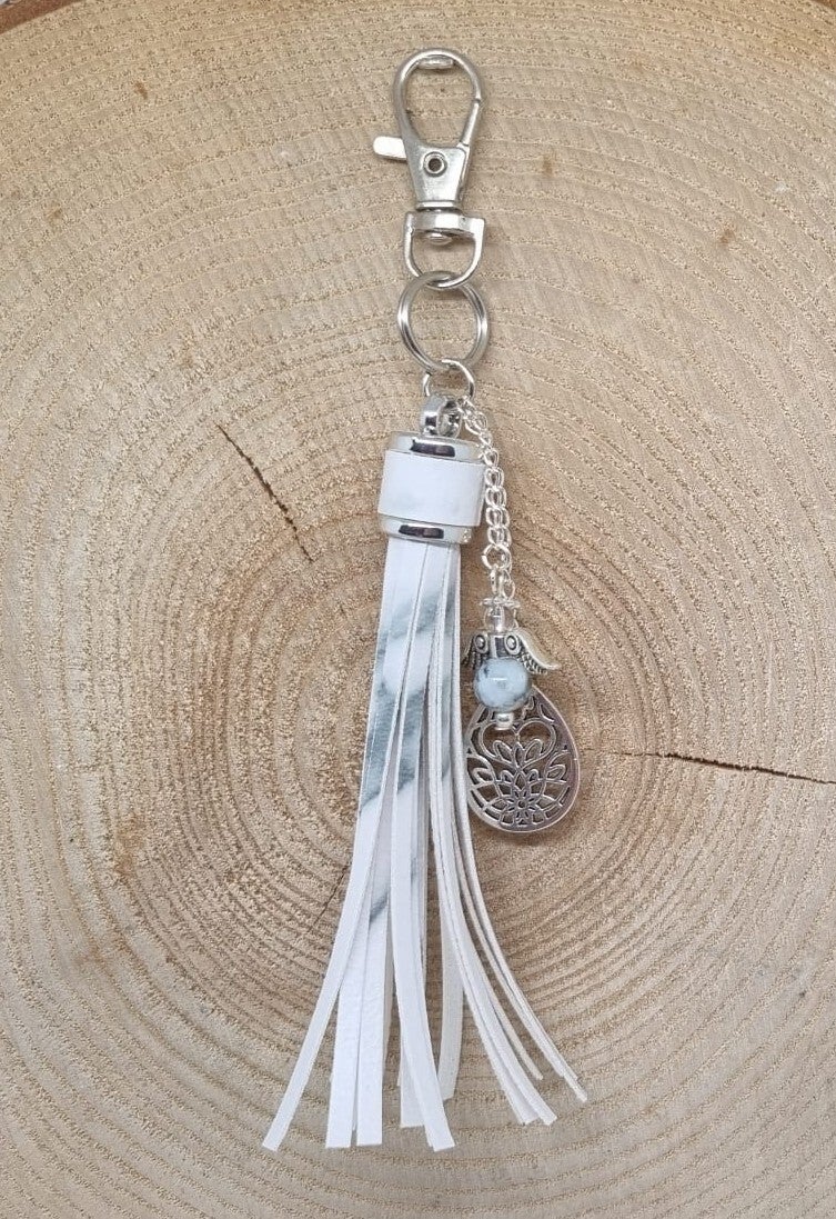 Tassenhanger kwast wit marmerlook