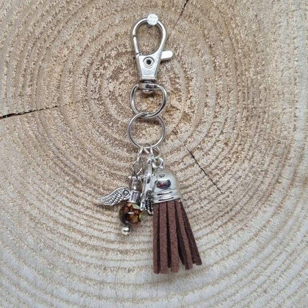 Sleutelhanger suede kwast bruin