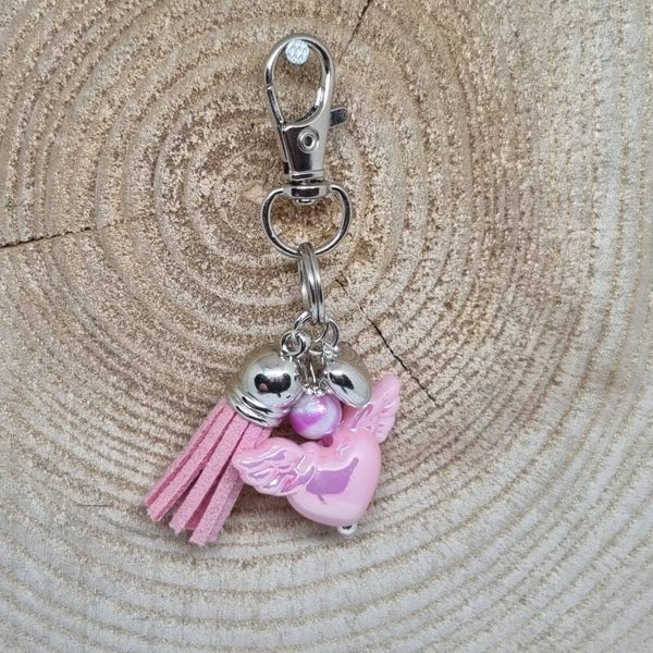 Sleutelhanger engel hart roze