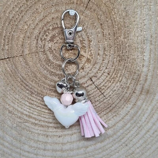 Sleutelhanger engel hart roze