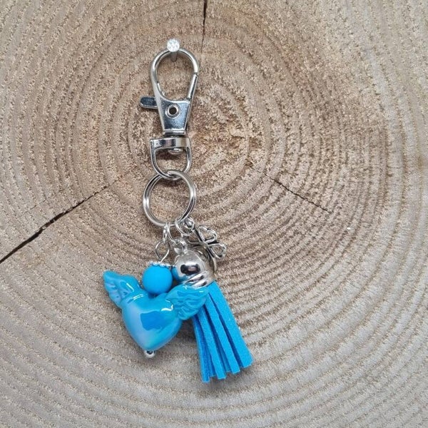Sleutelhanger engel hart blauw