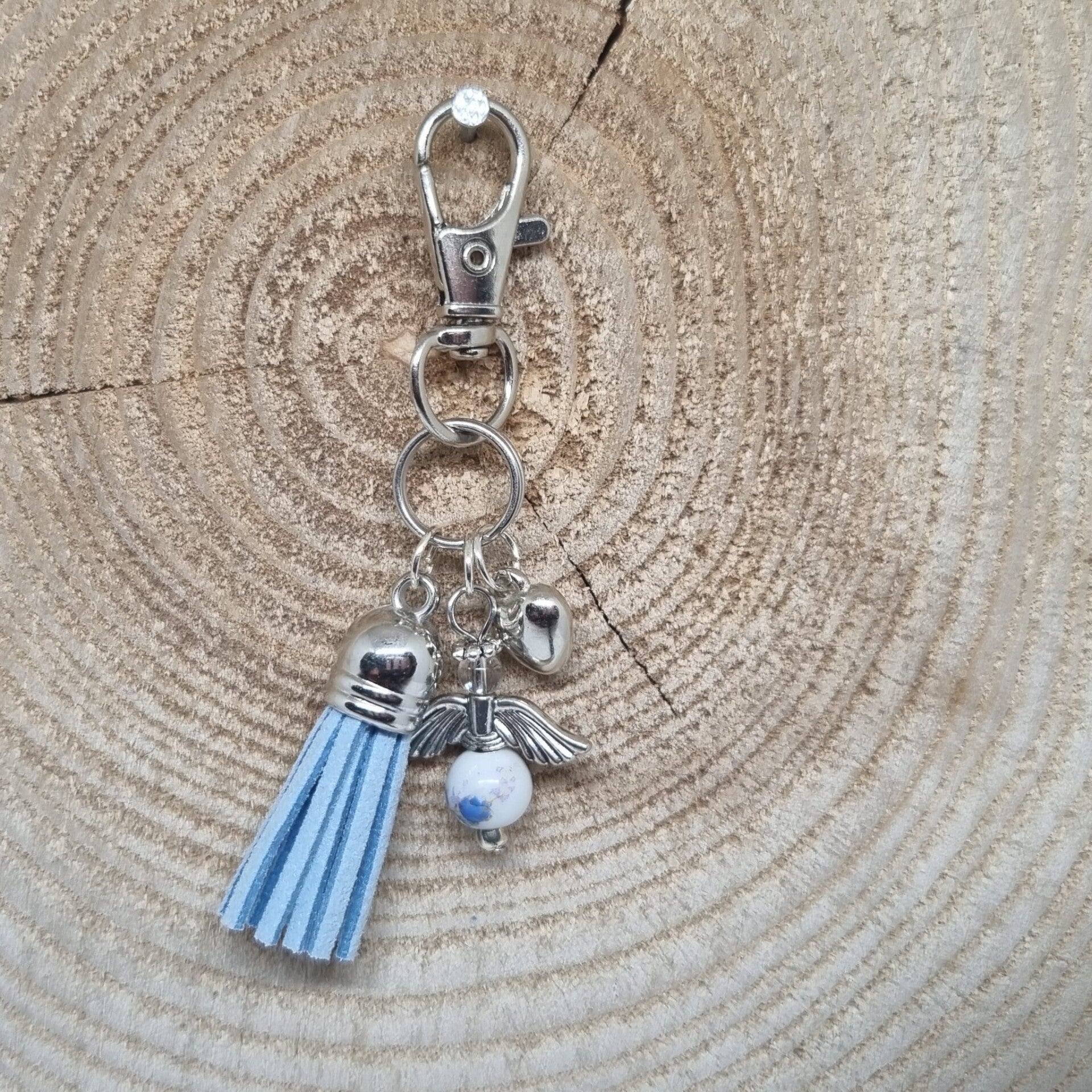 Sleutelhanger suede kwast blauw