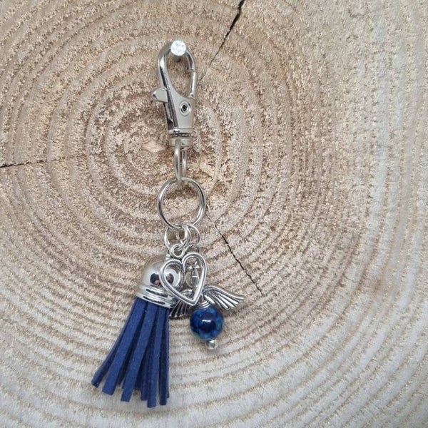 Sleutelhanger suede kwast blauw