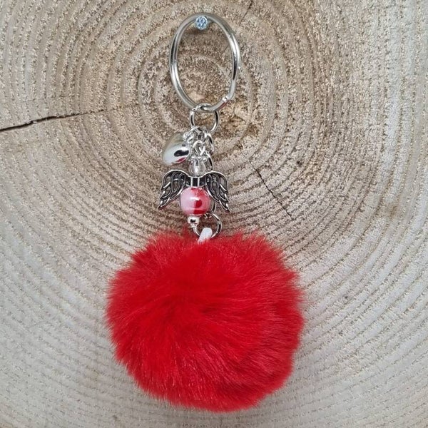 Sleutelhanger pom pom rood