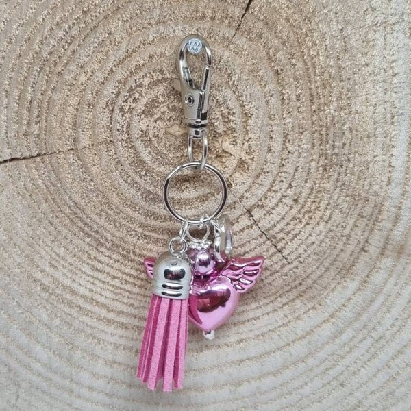 Sleutelhanger engel hart roze