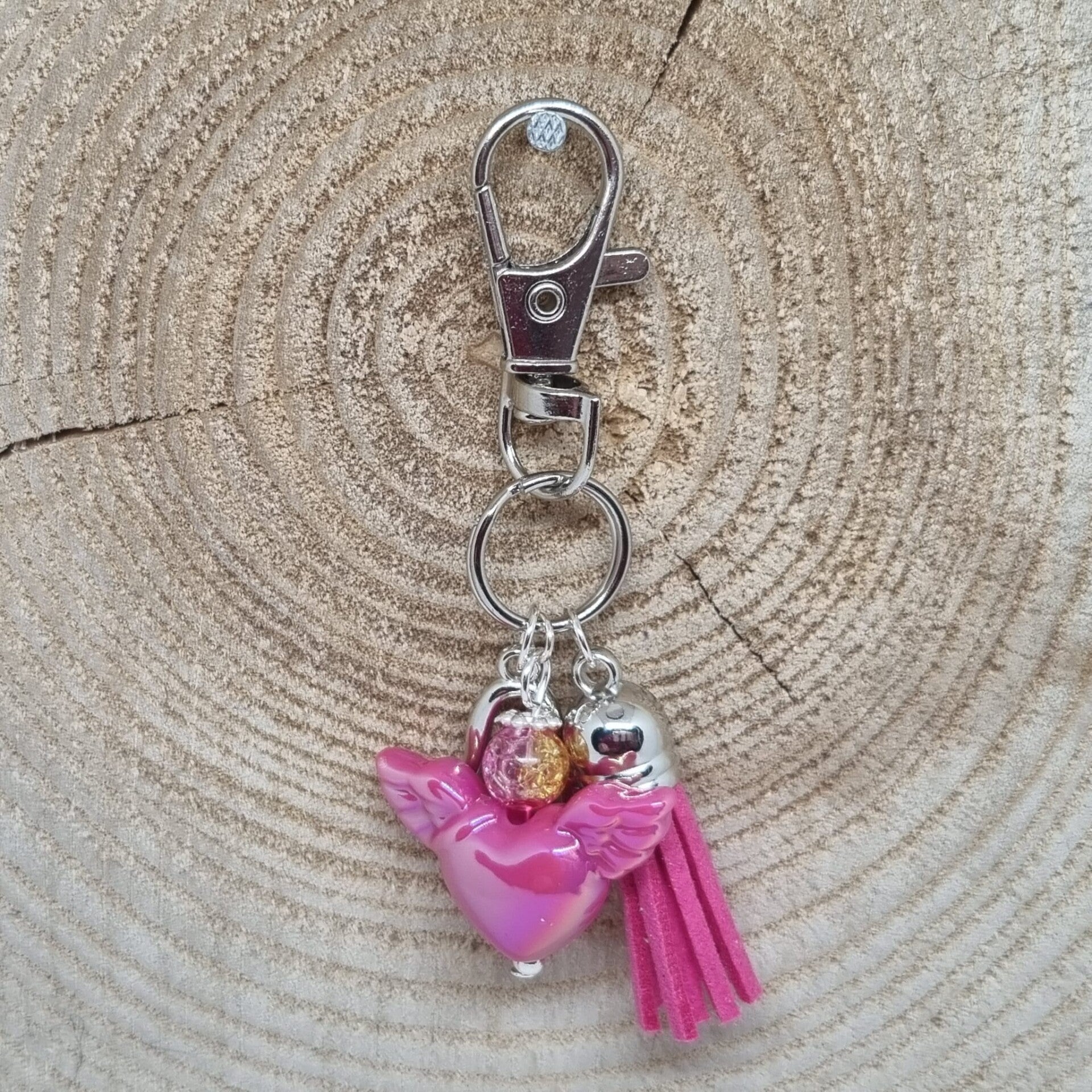 Sleutelhanger engel hart fuchsia roze