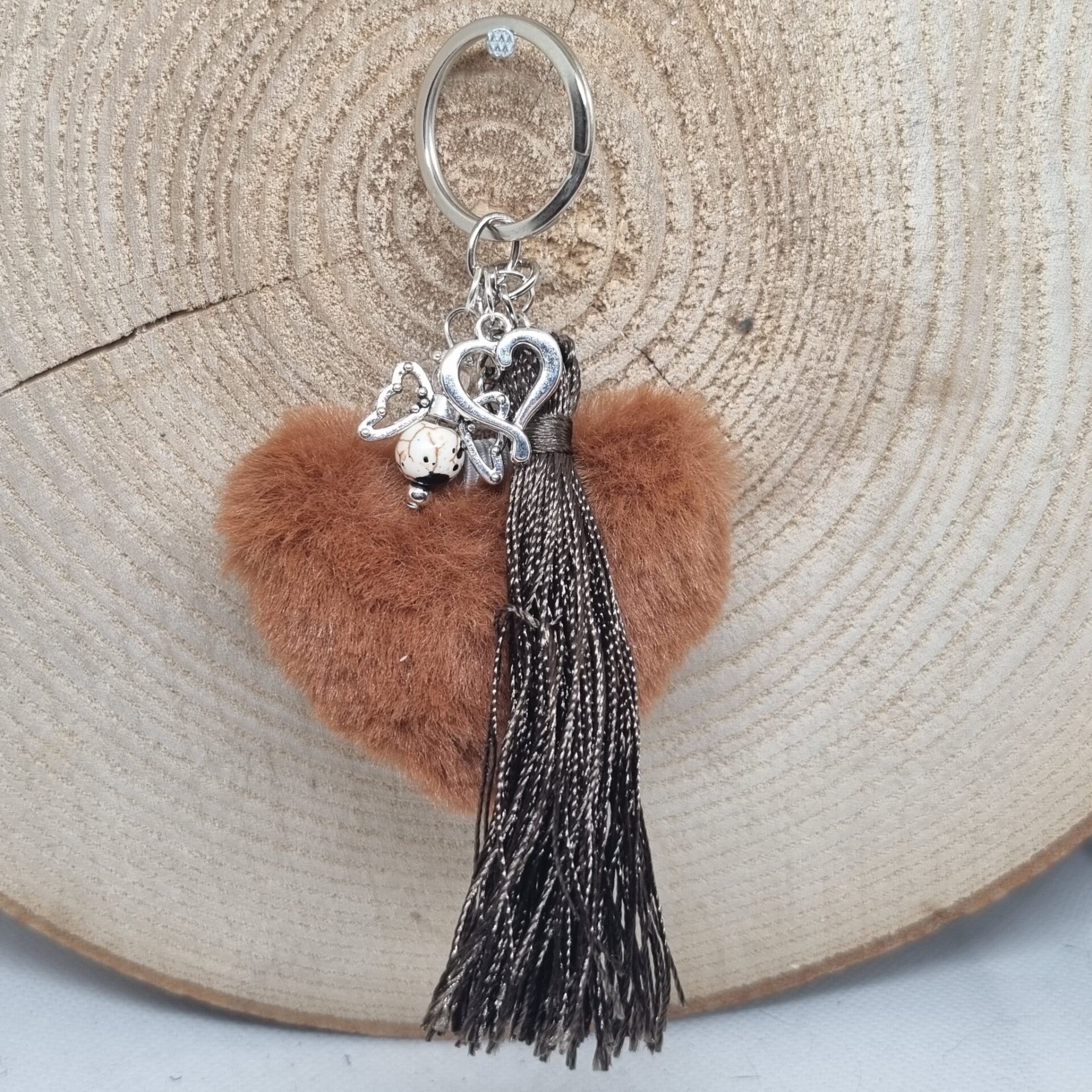 Sleutelhanger hart bruin