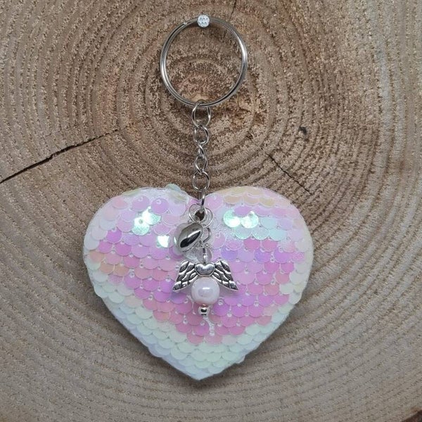 Sleutelhanger hart wit/roze